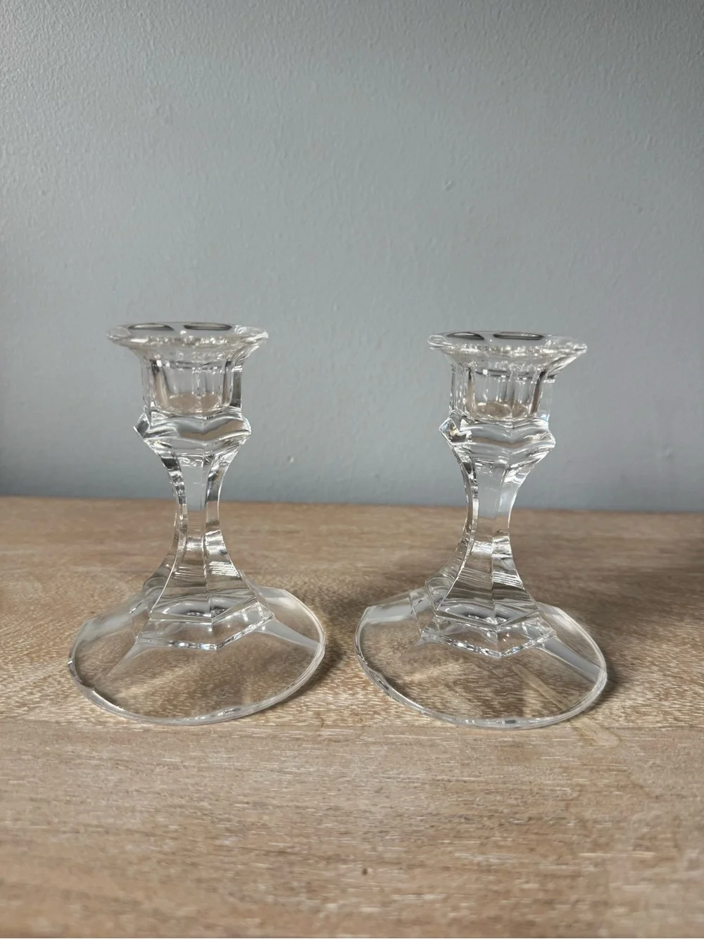 Crystal Glass Candlestick Pair - Clear Elegance